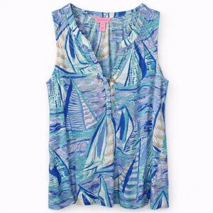 Lilly Pulitzer Essie Top Lilac Verbena Aboat Time Print Sleeveless Size XS